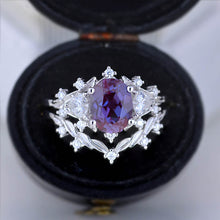 Load image into Gallery viewer, 2 Carat Oval Alexandrite Halo 14K White Gold Floral  Engagement Ring Set