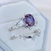 Load image into Gallery viewer, 2 Carat Oval Alexandrite Halo 14K White Gold Floral  Engagement Ring Set
