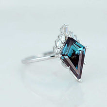 Load image into Gallery viewer, 3 Carat Kite Alexandrite Halo Silver Gold Platinum Engagement Ring