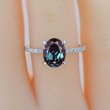 Load image into Gallery viewer, 3 Carat Carat Oval Alexandrite Ring, Hidden Halo Gold Engagement Ring