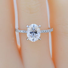 Load image into Gallery viewer, 3 Carat Carat Oval Moissanite Ring, Hidden Halo Gold Engagement Ring