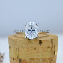 Load image into Gallery viewer, 3 Carat Carat Oval Moissanite Ring, Hidden Halo Gold Engagement Ring