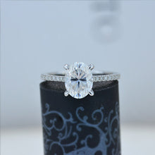 Load image into Gallery viewer, 3 Carat Carat Oval Moissanite Ring, Hidden Halo Gold Engagement Ring