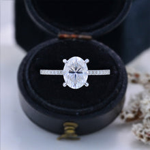 Load image into Gallery viewer, 3 Carat Carat Oval Moissanite Ring, Hidden Halo Gold Engagement Ring