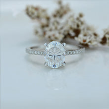 Load image into Gallery viewer, 3 Carat Carat Oval Moissanite Ring, Hidden Halo Gold Engagement Ring