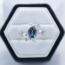 Load image into Gallery viewer, 14K White Gold Oval Alexandrite Floral Engagement Ring