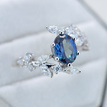 Load image into Gallery viewer, 14K White Gold Oval Alexandrite Floral Engagement Ring