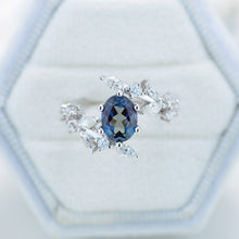 Load image into Gallery viewer, 14K White Gold Oval Alexandrite Floral Engagement Ring