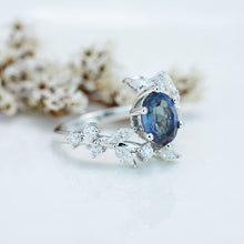 Load image into Gallery viewer, 14K White Gold Oval Alexandrite Floral Engagement Ring