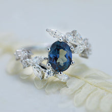 Load image into Gallery viewer, 14K White Gold Oval Alexandrite Floral Engagement Ring