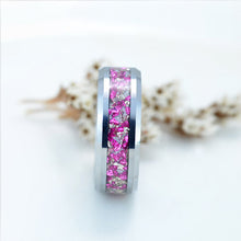 Load image into Gallery viewer, Genuine Crushed Raw Pink Quartz and White Sapphire Men's Tungsten Ring