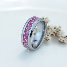 Load image into Gallery viewer, Genuine Crushed Raw Pink Quartz and White Sapphire Men's Tungsten Ring