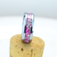 Load image into Gallery viewer, Genuine Crushed Raw Pink Quartz and White Sapphire Men's Tungsten Ring