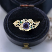 Load image into Gallery viewer, Alexandrite Yellow Gold Engagement Lattice Floral Accented Ring