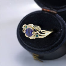 Load image into Gallery viewer, Alexandrite Yellow Gold Engagement Lattice Floral Accented Ring