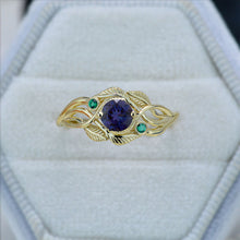 Load image into Gallery viewer, Alexandrite Yellow Gold Engagement Lattice Floral Accented Ring