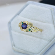 Load image into Gallery viewer, Alexandrite Yellow Gold Engagement Lattice Floral Accented Ring