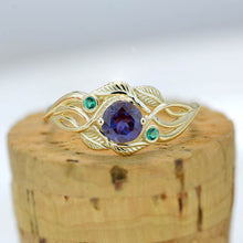 Load image into Gallery viewer, Alexandrite Yellow Gold Engagement Lattice Floral Accented Ring