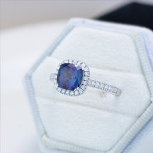 Load image into Gallery viewer, 2.5 Carat Cushion Alexandrite Halo Engagement Ring. Victorian 14K White Gold Ring