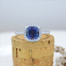 Load image into Gallery viewer, 2.5 Carat Cushion Alexandrite Halo Engagement Ring. Victorian 14K White Gold Ring