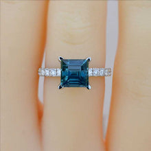 Load image into Gallery viewer, 2Ct Princess Cut Teal Sapphire Engagement 14K White Gold Ring Classic Solitaire Setting