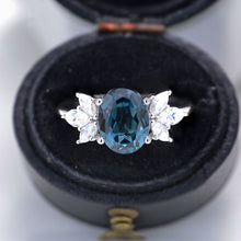 Load image into Gallery viewer, 2 Carat Oval Teal Sapphire Halo Vintage Cluster 14K White Gold Engagement Ring