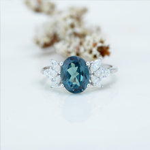 Load image into Gallery viewer, 2 Carat Oval Teal Sapphire Halo Vintage Cluster 14K White Gold Engagement Ring