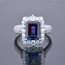 Load image into Gallery viewer, 4Ct Alexandrite Engagement Ring Halo Emerald Step Cut Alexandrite Engagement Ring