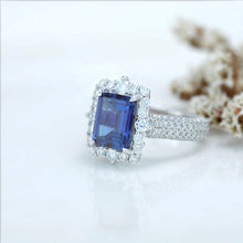 Load image into Gallery viewer, 4Ct Alexandrite Engagement Ring Halo Emerald Step Cut Alexandrite Engagement Ring