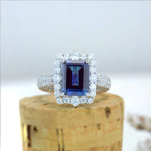 Load image into Gallery viewer, 4Ct Alexandrite Engagement Ring Halo Emerald Step Cut Alexandrite  Engagement Ring