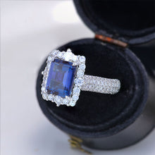Load image into Gallery viewer, 4Ct Alexandrite Engagement Ring Halo Emerald Step Cut Alexandrite Engagement Ring