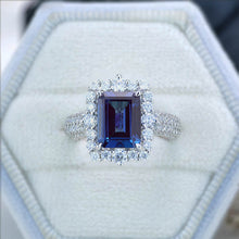 Load image into Gallery viewer, 4Ct Alexandrite Engagement Ring Halo Emerald Step Cut Alexandrite Engagement Ring