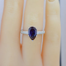 Load image into Gallery viewer, 3 Carat Pear Cut Alexandrite Hidden Halo Gold Engagement Ring