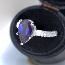 Load image into Gallery viewer, 3 Carat Pear Cut Alexandrite Hidden Halo Gold Engagement Ring