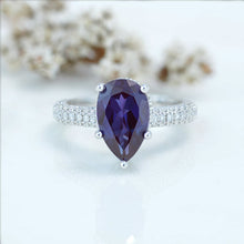 Load image into Gallery viewer, 3 Carat Pear Cut Alexandrite Hidden Halo Gold Engagement Ring