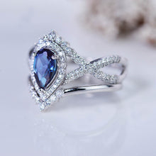 Load image into Gallery viewer, 1.5CT Pear Alexandrite Halo Engagement Ring. 14K Solid Gold Ring Vintage Anniversary Eternity Gold Ring Set.