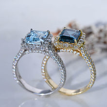 Load image into Gallery viewer, 4 Carat Vintage Style 10x8mm Emerald Cut Genuine Aquamarine White Gold Engagement Ring