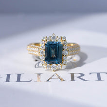 Load image into Gallery viewer, 2 Carat Vintage Style Radiant Cut Teal Sapphire White Gold Engagement Ring
