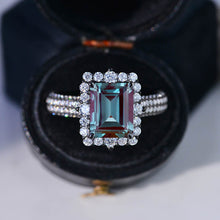 Load image into Gallery viewer, 3Ct Alexandrite Engagement Ring Halo Radiant Cut Alexandrite Black Gold Engagement Ring