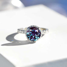 Load image into Gallery viewer, 3 Carat Round Alexandrite Halo Gold Engagement Ring