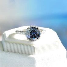 Load image into Gallery viewer, 3 Carat Round Dark Grey Gray Blue Giliarto Moissanite Halo Gold Engagement Ring