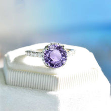 Load image into Gallery viewer, 2 Carat Round Purple Sapphire Halo Gold Engagement Ring