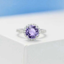 Load image into Gallery viewer, 2 Carat Round Purple Sapphire Halo Gold Engagement Ring