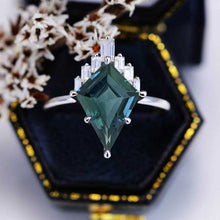 Load image into Gallery viewer, 4 Carat Kite Teal Sapphire Halo Engagement Ring