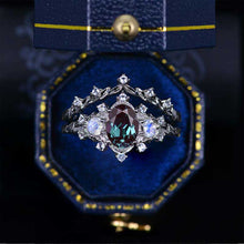 Load image into Gallery viewer, Alexandrite Ring Set, Oval Cut Alexandrite Floral Twig Ring Set, White Gold Ring Unique Curved Ring Set