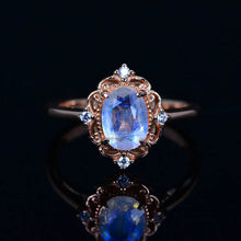 Load image into Gallery viewer, Dainty Natural Moonstone Ring , 2ct Oval Cut Moonstone Vintage Halo Ring