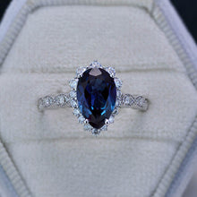 Load image into Gallery viewer, 14K White Gold 2 Carat Pear Alexandrite Halo Engagement Ring