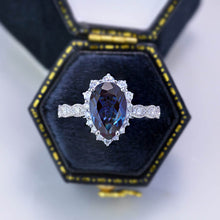 Load image into Gallery viewer, 14K White Gold 3 Carat Pear Alexandrite  Halo Engagement Ring