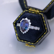 Load image into Gallery viewer, 14K White Gold 2 Carat Pear Alexandrite Halo Engagement Ring