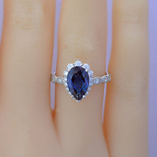 Load image into Gallery viewer, 14K White Gold 2 Carat Pear Alexandrite Halo Engagement Ring